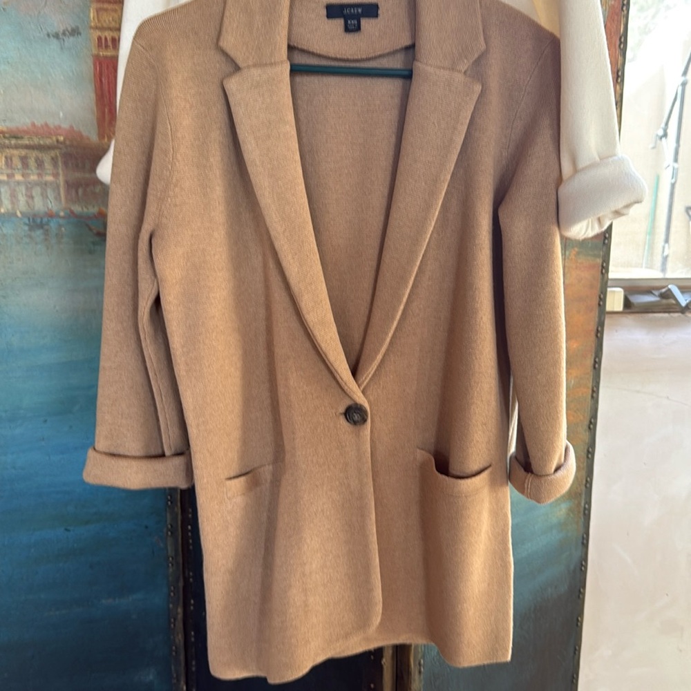 2 !!!! J. Crew knit oversized blazers -bundle : white and camel (2)